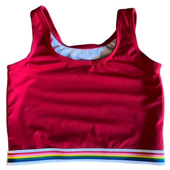 HANNA ANDERSSON x Wonder Woman Swim Top Red Gold Size 10Y Rainbow Striped Band - Picture 2 of 5